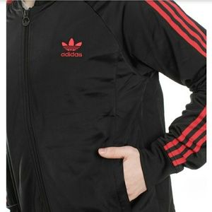 Adidas black and red striped jacket